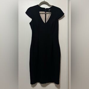 H&M Elegant Black V-neck, Cap-Sleeve Sheath Dress Size 8